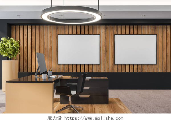 现代化的办公室内饰与家具现代化的办公室内饰与家具。模拟海报.